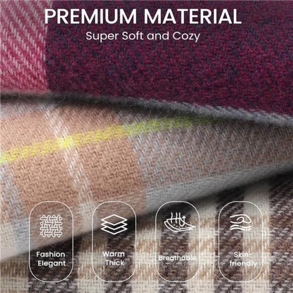 Winter Scarfs for Women, Cashmere Feel Plaid Scarf, Long Blanket - Picture 6 of 7